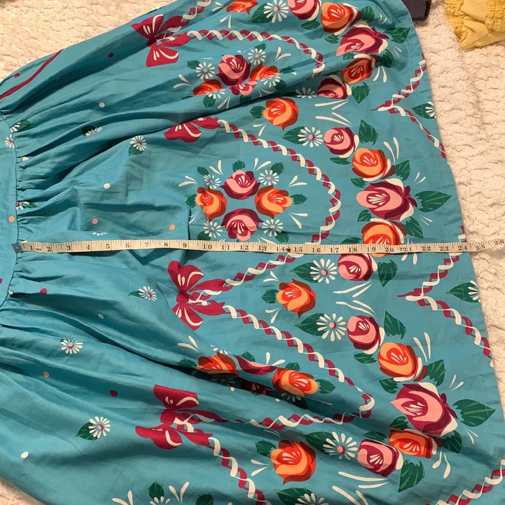 LINDY BOP RARE SASKIA TEAL AND PURPLE FOLK FLOWER DRESS - Picture 9 of 11